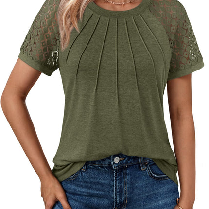Women's Summer Lace Top Short Sleeve Business Casual Blouse