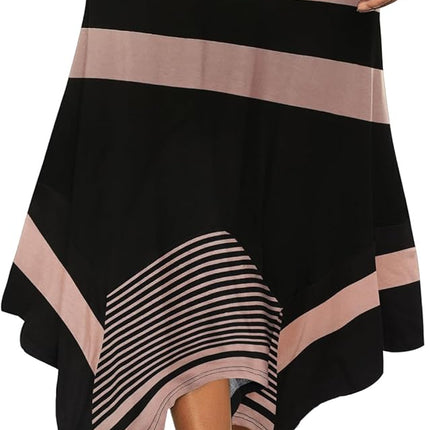 Women's Flowy Handkerchief Hemline Midi Skirt - Elastic Waist Asymmetrical Hem