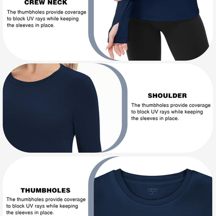 Women's UPF 50+ Sun Protection Long Sleeve Shirt - Athletic Rash Guard with Thumb Holes