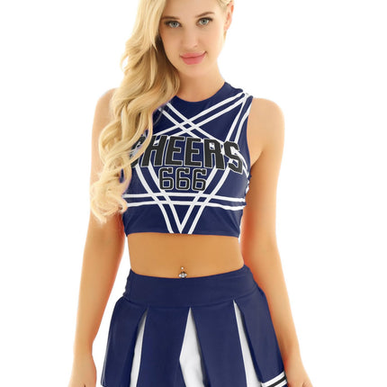 Cheerleader Costume - Women's Crop Top with Pleated Mini Skirt Uniform