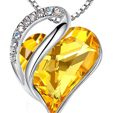 Infinity Love Birthstone Heart Necklace - 18K White Gold Plated Crystal Pendant Gift for Women