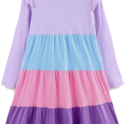 Girls Cotton Dress - Ruffle Sleeve Tiered A-Line Midi Sundress