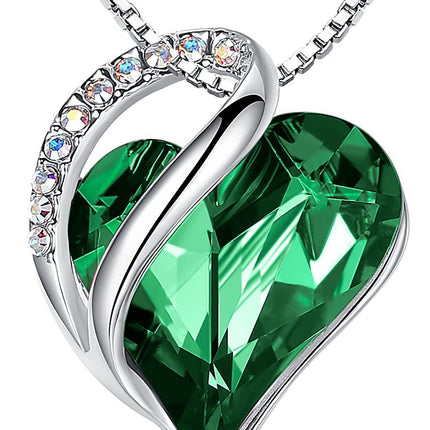 Infinity Love Birthstone Heart Necklace - 18K White Gold Plated Crystal Pendant Gift for Women