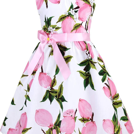 Girls Floral Cotton Dress - Sleeveless Summer Dress with Zipper Closure