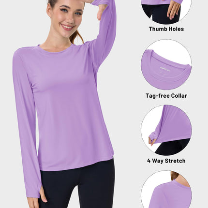 Women's UPF 80+ Long Sleeve Rash Guard - Quick Dry Athletic Shirt with Thumb Holes