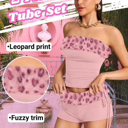 Valentine Leopard Costume - Strapless Crop Top and Low Rise Shorts - Club Going Out Outfit