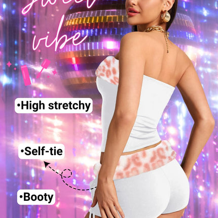 Valentine Leopard Costume - Strapless Crop Top and Low Rise Shorts - Club Going Out Outfit