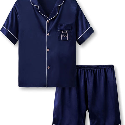 Girls Satin Pajama Set - Silky Button Down PJ with Shorts Size 6-16