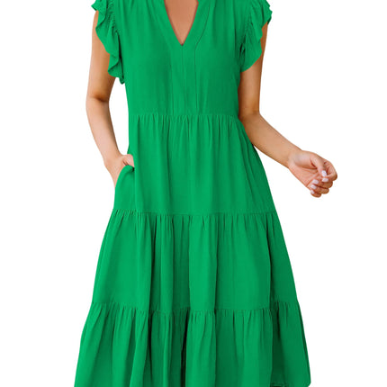 Blue Casual Dresses - Women's Summer Midi Dress - Ruffle Sleeve V-Neck Boho Beach Dress