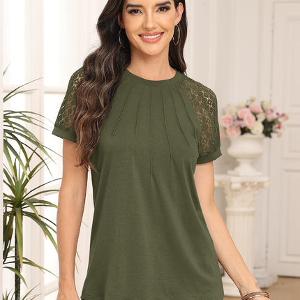 Women's Summer Lace Top Short Sleeve Business Casual Blouse