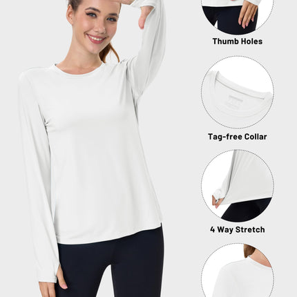Women's UPF 80+ Long Sleeve Rash Guard - Quick Dry Athletic Shirt with Thumb Holes