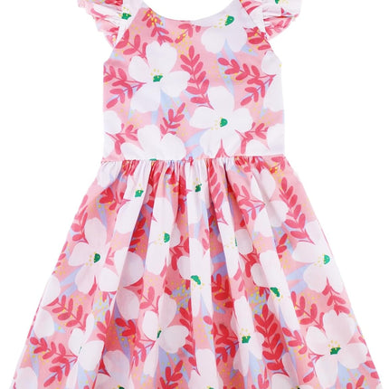 Girls Floral Cotton Dress - Sleeveless Summer Dress with Zipper Closure