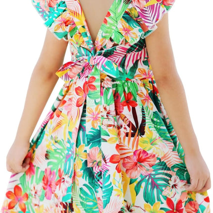 Girls Floral Cotton Dress - Sleeveless Summer Dress with Zipper Closure