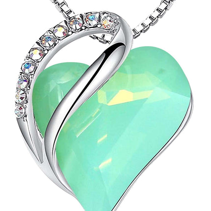 Infinity Love Birthstone Heart Necklace - 18K White Gold Plated Crystal Pendant Gift for Women