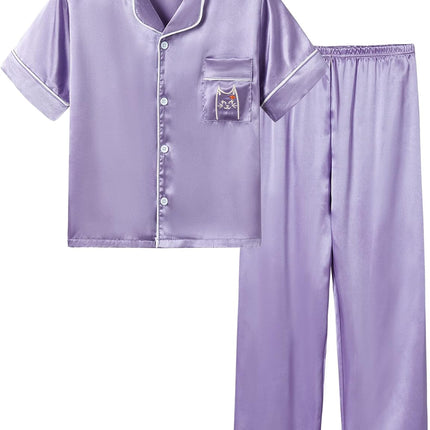 Girls Satin Pajama Set - Silky Button Down PJ with Shorts Size 6-16