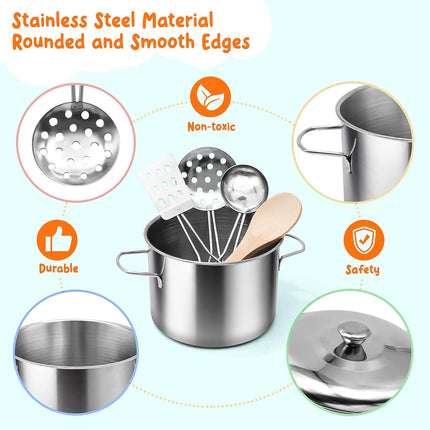 Kids Kitchen Playset - 38Pcs Stainless Steel Pots Pans Cooking Toys with Play Food Set