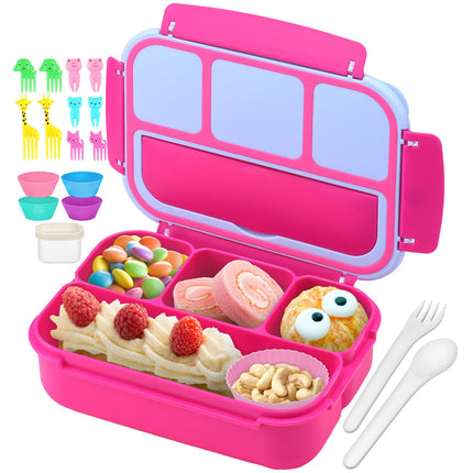 Bento Lunch Box for Kids - 4 Compartment Leak-Proof School Lunch Container with Utensils Purple