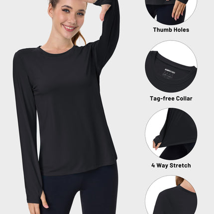 Women's UPF 80+ Long Sleeve Rash Guard - Quick Dry Athletic Shirt with Thumb Holes