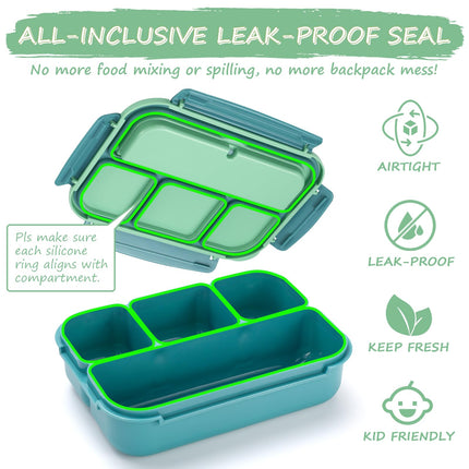 Bento Lunch Box for Kids - 4 Compartment Leak-Proof School Lunch Container with Utensils Purple