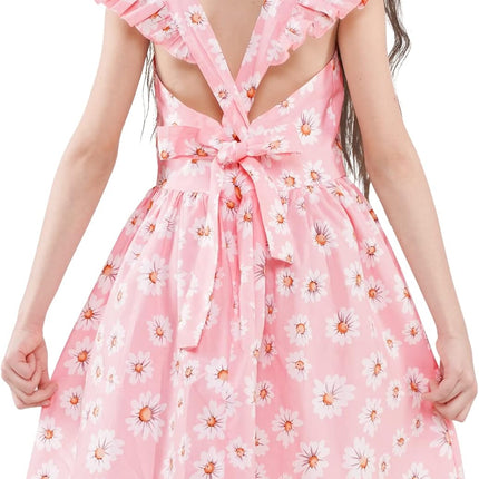 Girls Floral Cotton Dress - Sleeveless Summer Dress with Zipper Closure