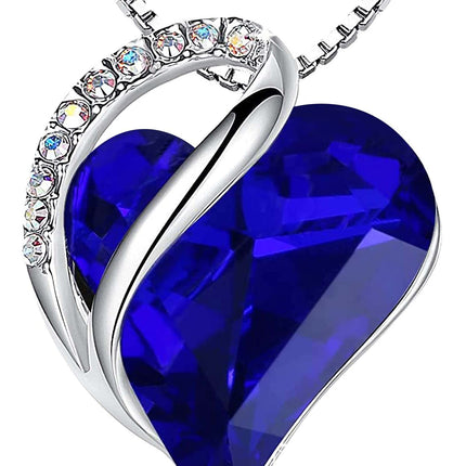 Infinity Love Birthstone Heart Necklace - 18K White Gold Plated Crystal Pendant Gift for Women