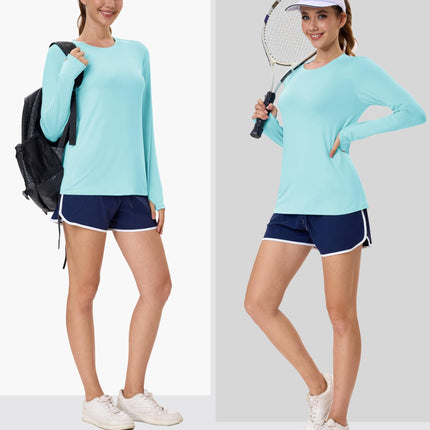 Women's UPF 80+ Long Sleeve Rash Guard - Quick Dry Athletic Shirt with Thumb Holes