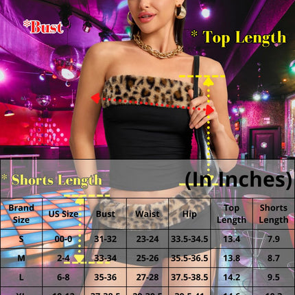 Valentine Leopard Costume - Strapless Crop Top and Low Rise Shorts - Club Going Out Outfit