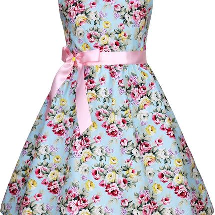 Girls Floral Cotton Dress - Sleeveless Summer Dress with Zipper Closure