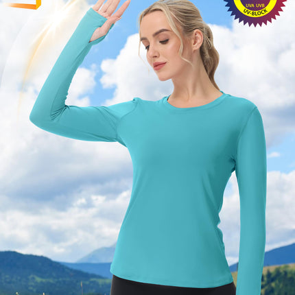 Women's UPF 50+ Sun Protection Long Sleeve Shirt - Athletic Rash Guard with Thumb Holes