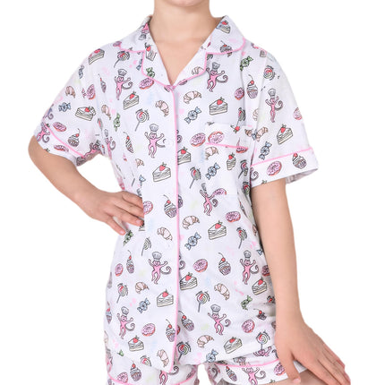 Roller Rabbit Pajamas Kids - Girls Summer 2 Piece Set - Button Down Top and Shorts
