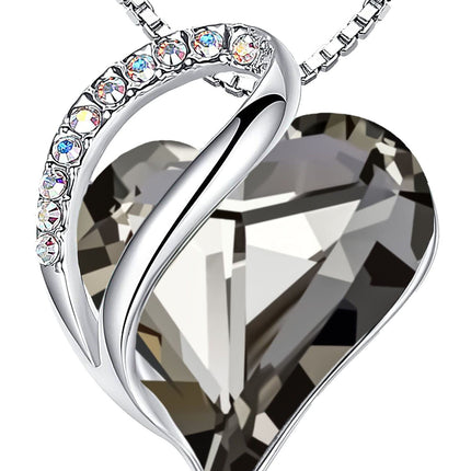Infinity Love Birthstone Heart Necklace - 18K White Gold Plated Crystal Pendant Gift for Women