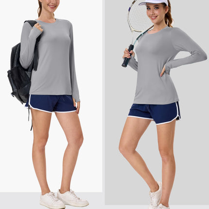 Women's UPF 80+ Long Sleeve Rash Guard - Quick Dry Athletic Shirt with Thumb Holes