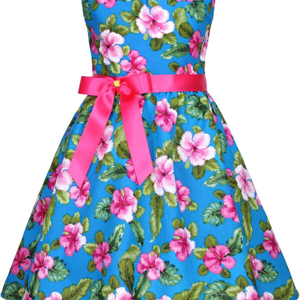 Girls Floral Cotton Dress - Sleeveless Summer Dress with Zipper Closure
