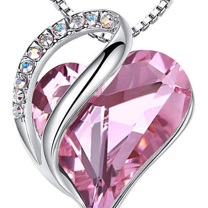 Infinity Love Birthstone Heart Necklace - 18K White Gold Plated Crystal Pendant Gift for Women