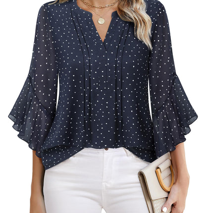 Beautiful Blouses For Ladies - Women's 3/4 Sleeve Chiffon Blouse Dressy Business Casual Work Shirt