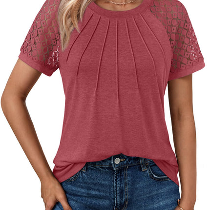 Women's Summer Lace Top Short Sleeve Business Casual Blouse