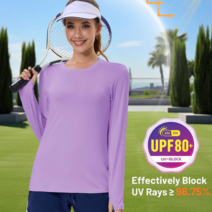 Women's UPF 80+ Long Sleeve Rash Guard - Quick Dry Athletic Shirt with Thumb Holes