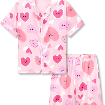 Girls Satin Pajama Set - Silky Button Down PJ with Shorts Size 6-16