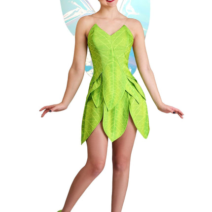 Fairytale Tink Costume - Women's Fairy Dress with Wings and Leaf Panels