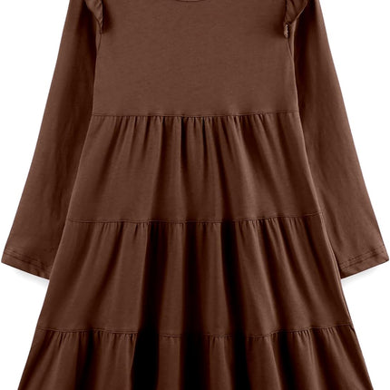 Girls Cotton Dress - Ruffle Sleeve Tiered A-Line Midi Sundress
