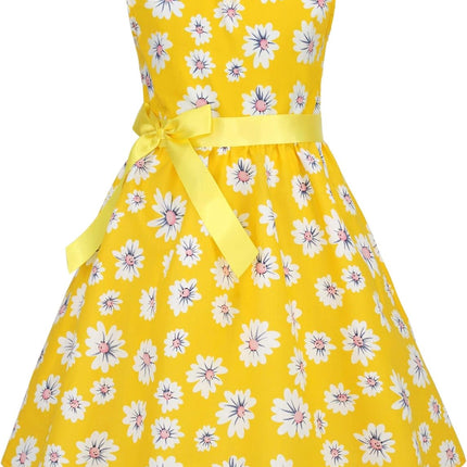 Girls Floral Cotton Dress - Sleeveless Summer Dress with Zipper Closure