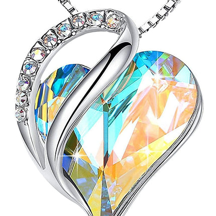 Infinity Love Birthstone Heart Necklace - 18K White Gold Plated Crystal Pendant Gift for Women