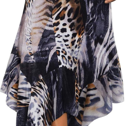 Women's Flowy Handkerchief Hemline Midi Skirt - Elastic Waist Asymmetrical Hem