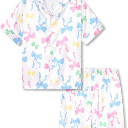 Girls Satin Pajama Set - Silky Button Down PJ with Shorts Size 6-16