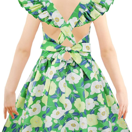Girls Floral Cotton Dress - Sleeveless Summer Dress with Zipper Closure