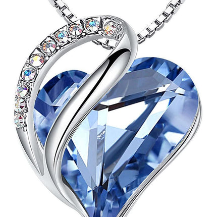 Infinity Love Birthstone Heart Necklace - 18K White Gold Plated Crystal Pendant Gift for Women
