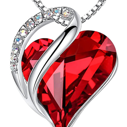 Infinity Love Birthstone Heart Necklace - 18K White Gold Plated Crystal Pendant Gift for Women