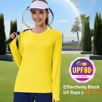 Women's UPF 80+ Long Sleeve Rash Guard - Quick Dry Athletic Shirt with Thumb Holes