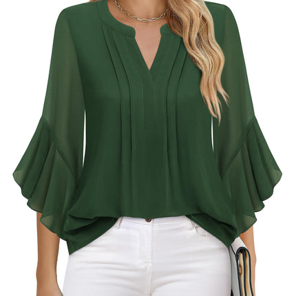 Beautiful Blouses For Ladies - Women's 3/4 Sleeve Chiffon Blouse Dressy Business Casual Work Shirt