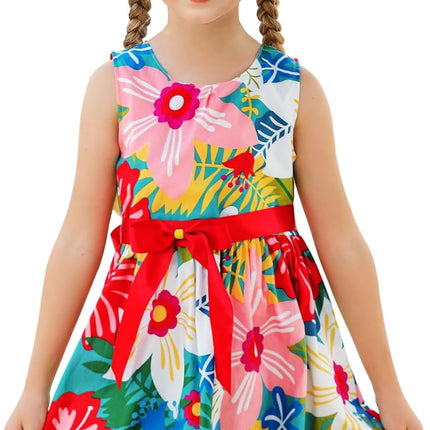 Girls Floral Cotton Dress - Sleeveless Summer Dress with Zipper Closure